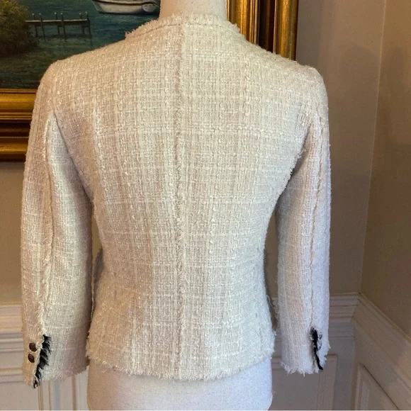 ZARA Ivory White Black Bow Tweed Blazer Jacket - Picture 6 of 12